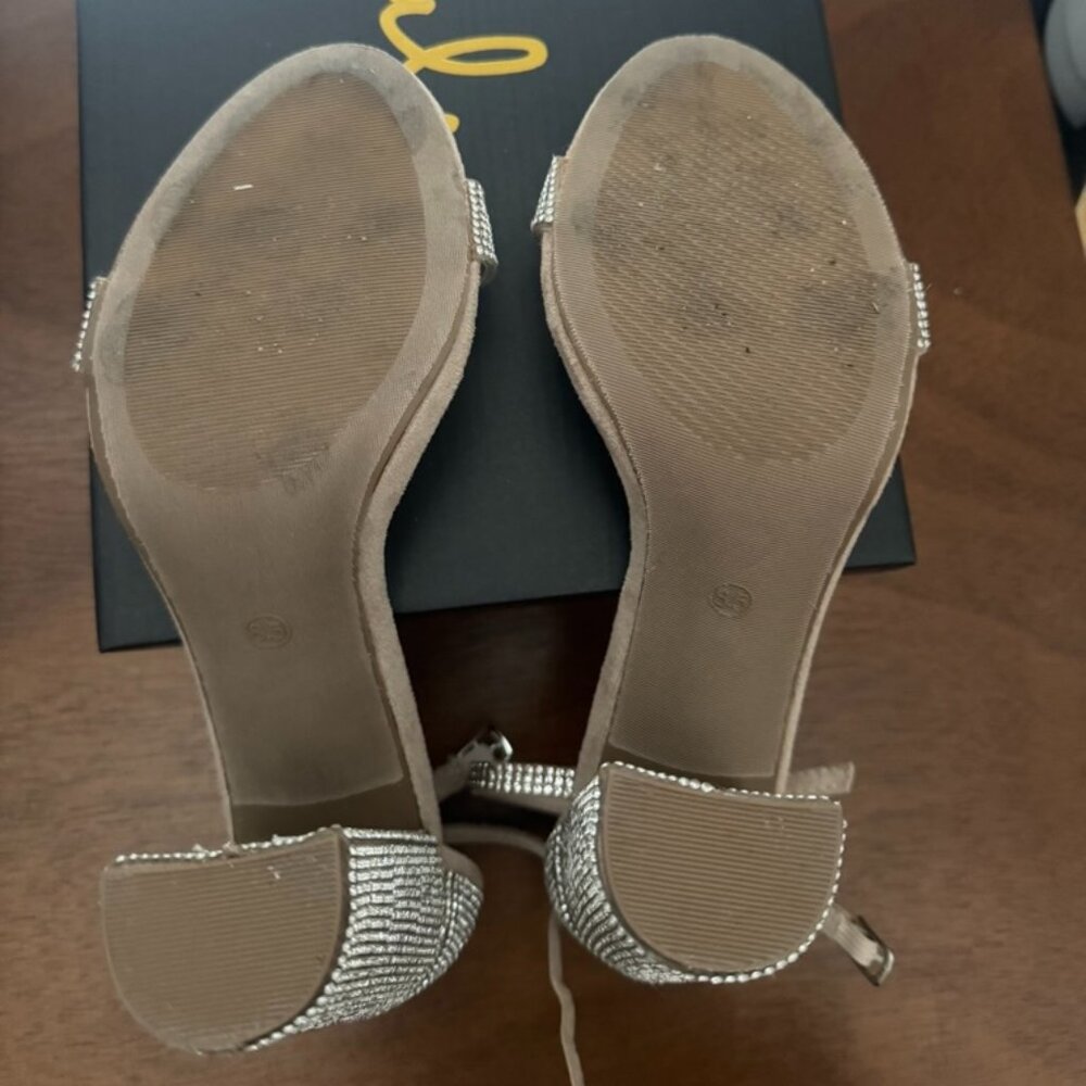 Taylor Rhinestone Light Nude Suede Ankle Strap Heels - Lulus - Picture 8 of 10